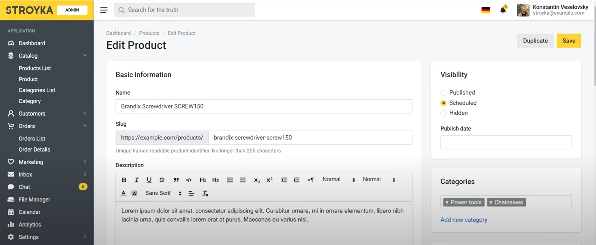 E-commerce Admin Interface